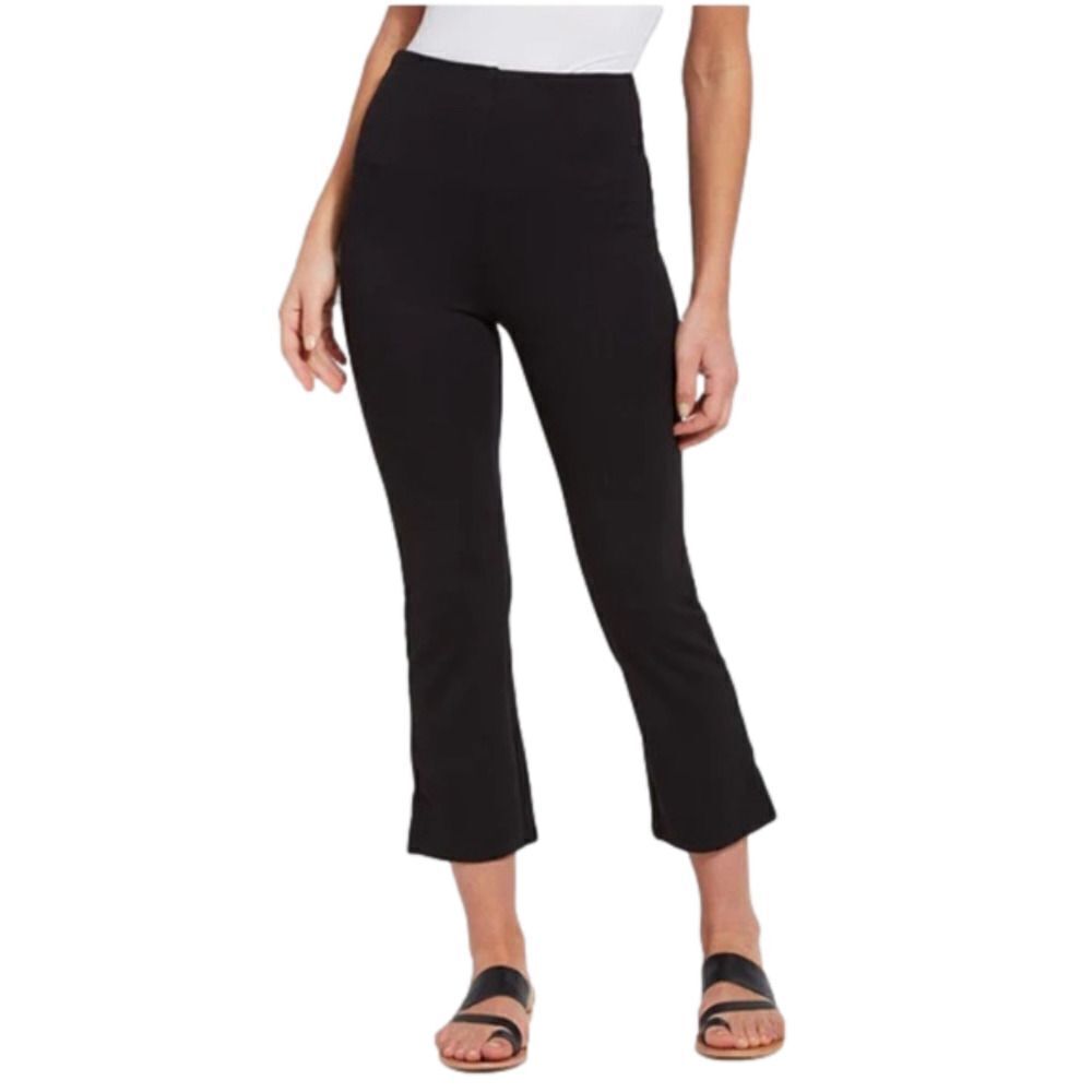 Lysse black stretch dress cropped pants with small side ankle slit hem - S